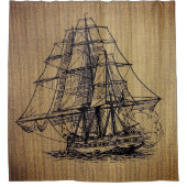 Prachtige  Schip op een Rustic faux burlap Douchegordijn (Voorkant)