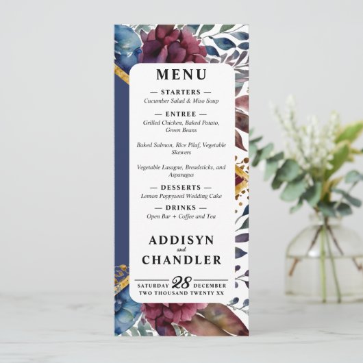Prachtige Sophistication Jewel-Toned Peony Wedding Programma (Staand voorkant)