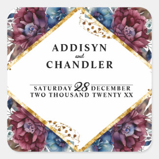 Prachtige Sophistication Jewel-Toned Peony Wedding Vierkante Sticker