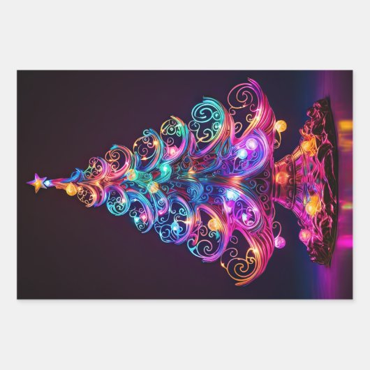 Prachtige sprankelende Neon kerstboom vakantie Inpakpapier Vel (Voorkant 2)