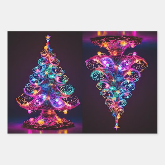 Prachtige sprankelende Neon kerstboom vakantie Inpakpapier Vel (Voorkant)