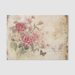Prachtige sproei roze rozen op vintage perkament tissuepapier