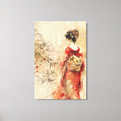 Prachtige staande Geisha Canvas Afdruk (Voorkant)