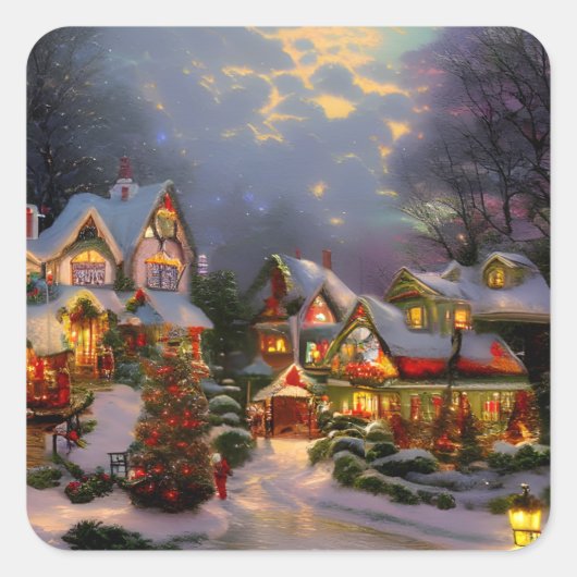 Prachtige  stadscentrum, kerstfeest vierkante sticker (Voorkant)