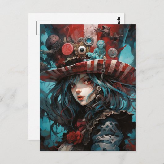 Prachtige Steampunk Alice Briefkaart (Voorkant / Achterkant)