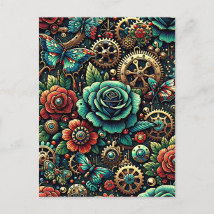 Prachtige Steampunk Thema Gears en Rozen Briefkaart