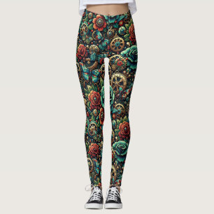 Prachtige Steampunk Thema Gears en Rozen Leggings