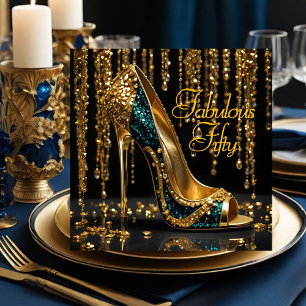 Prachtige Stiletto Glitter blauw Gouden slingers Kaart