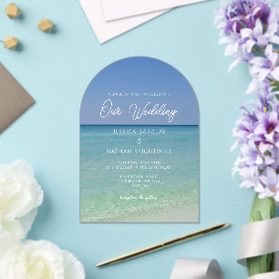 Prachtige strandfotografie Seaside Wedding Acryl Uitnodigingen