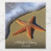 Prachtige strandscène met zeesterren bruiloft wijn wijn etiket (Enkel label)