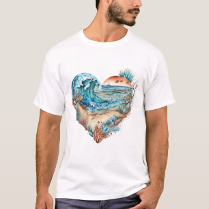 Prachtige strandzandgolven boom zee schelpen t-shirt