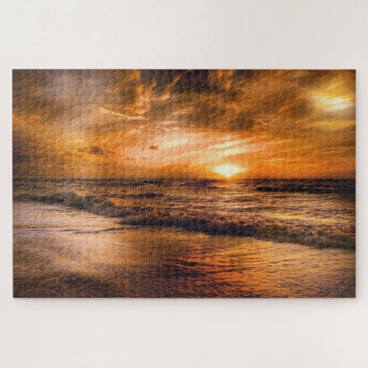 Prachtige Sunset Beach Ocean Waves Legpuzzel (Horizontaal)