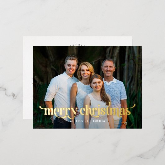 Prachtige Swash ECHT FOIL Moderne Kerstkaart Postk Folie Feestdagen Briefkaart (Voorkant / Achterkant)