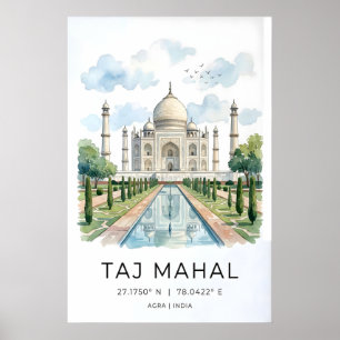 Prachtige Taj Mahal-kunstprint Waterverf, Zacht Poster