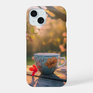 Prachtige theekop bij zonsondergang iPhone 15 hoesje