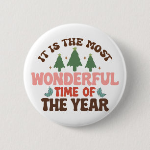 Prachtige tijd retro groovy kerst Feestdagen Ronde Button 5,7 Cm