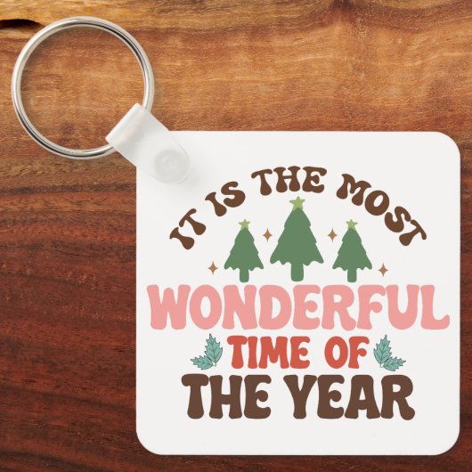 Prachtige tijd retro groovy kerst Feestdagen Sleutelhanger (Voorkant)