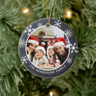 Prachtige tijd van het jaar foto rustieke sneeuwvl keramisch ornament