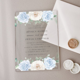 Prachtige Trending Blue Floral Wedding Acryl Uitnodigingen