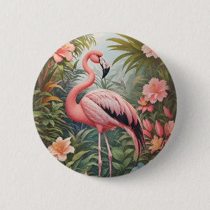 Prachtige tropische roze flamingo vogel ronde button 5,7 cm