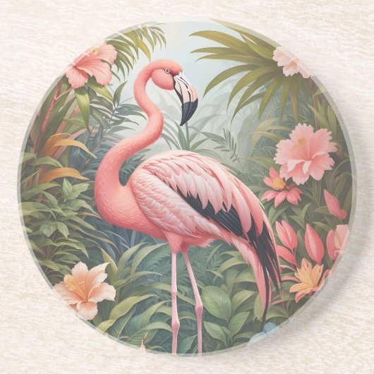 Prachtige tropische roze flamingo vogel zandsteen onderzetter (Voorkant)