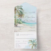 Prachtige tropische strand palmbomen eiland all in one uitnodiging (Binnen)
