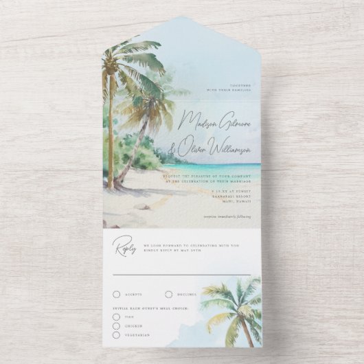 Prachtige tropische strand palmbomen eiland all in one uitnodiging (Binnen)