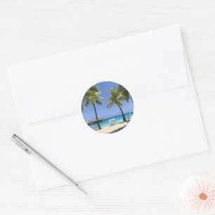 Prachtige tropische strandbestemming ronde sticker