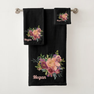Prachtige trouwe Floral Bouquet Soft Black Bad Handdoek