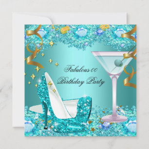Prachtige Turquoise Blauwe Glitter Hakken Martini Kaart