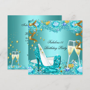 Prachtige Turquoise Blauwe Glitter Hoge Hakken Cha Kaart