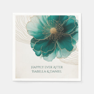 Prachtige Turquoise Bloem Goud Bruiloft Servet