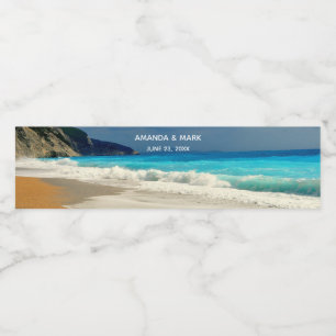 Prachtige Turquoise Blue Zee tropische fotografie Waterfles Etiket