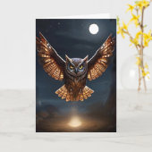 Prachtige uil vliegend 's nachts over brand Blank Kaart (Gele Bloem)