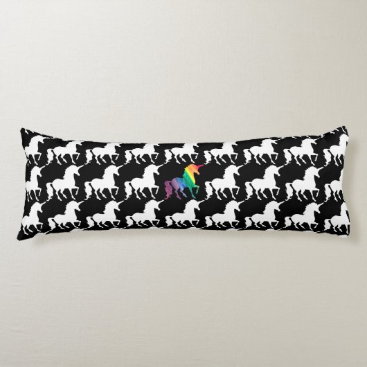 Prachtige Unicorn Rainbow Black & White Pattern Lichaamskussen (Voorkant)