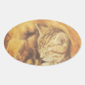 Prachtige verbazingwekkende kat en hond knuffelen ovale sticker (Voorkant)