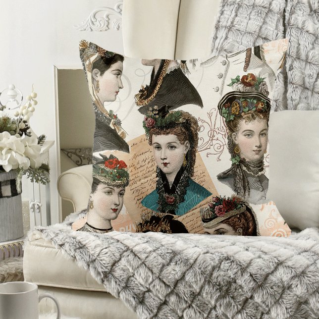 Prachtige Victoriaans Vintage collage vrouwen Kussen (Creator heeft geüpload)