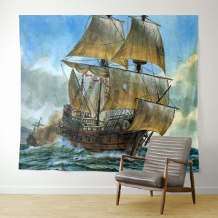 prachtige vierdimensionale scheepsafdruk wandkleed