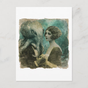 Prachtige vintage dame en een Kracken in een pak Briefkaart