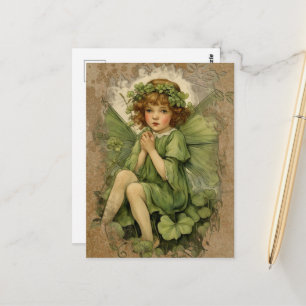Prachtige vintage fee en klavertjes briefkaart