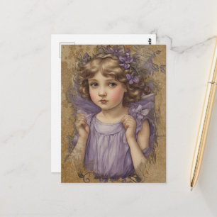 Prachtige vintage fee en paarse bloemen briefkaart