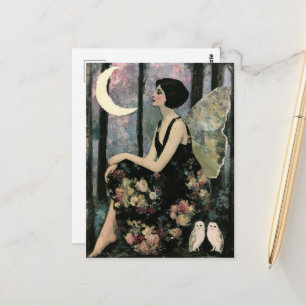 Prachtige Vintage Fee Twee Witte Uilen Briefkaart