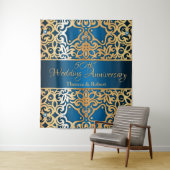 Prachtige vintage gouden en blauwe juwelen bruilof wandkleed (In situ)