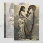 Prachtige vintage vrouw harpiste uitnodigingen (Voorkant / Achterkant)