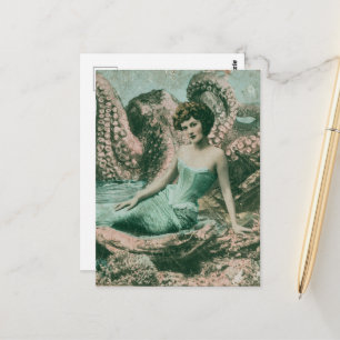 Prachtige vintage zeemeermin dame en een zeemonste briefkaart