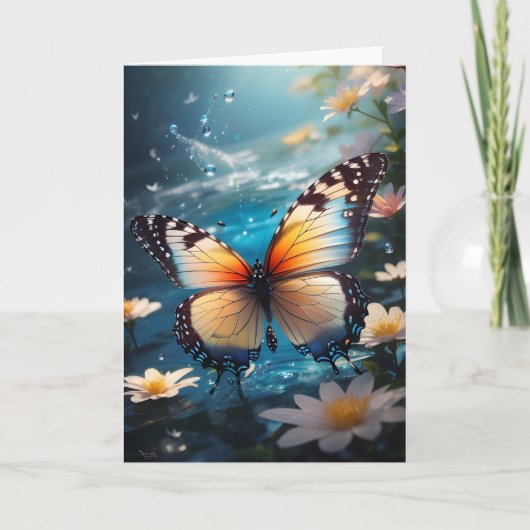 Prachtige Vlinder en Witte Bloemen Water Blank Kaart (Voorkant)