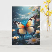Prachtige Vlinder en Witte Bloemen Water Blank Kaart (Gele Bloem)