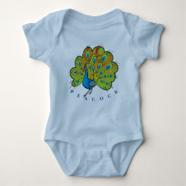 Prachtige vogel pauw oranje geel blauw groen romper