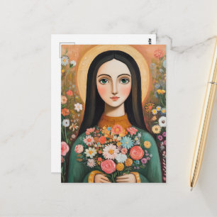 Prachtige vrouw met bloemen briefkaart