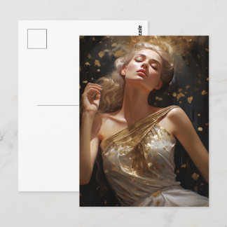 Prachtige vrouw met gouden glitter achtergrond briefkaart